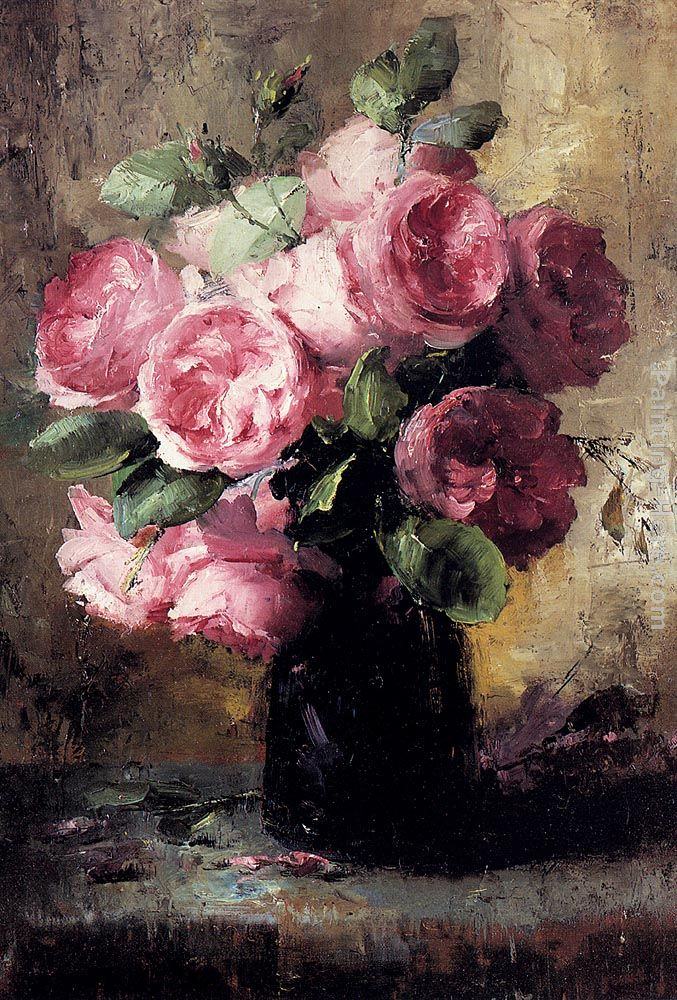 Frans Mortelmans Pink Roses In A Vase